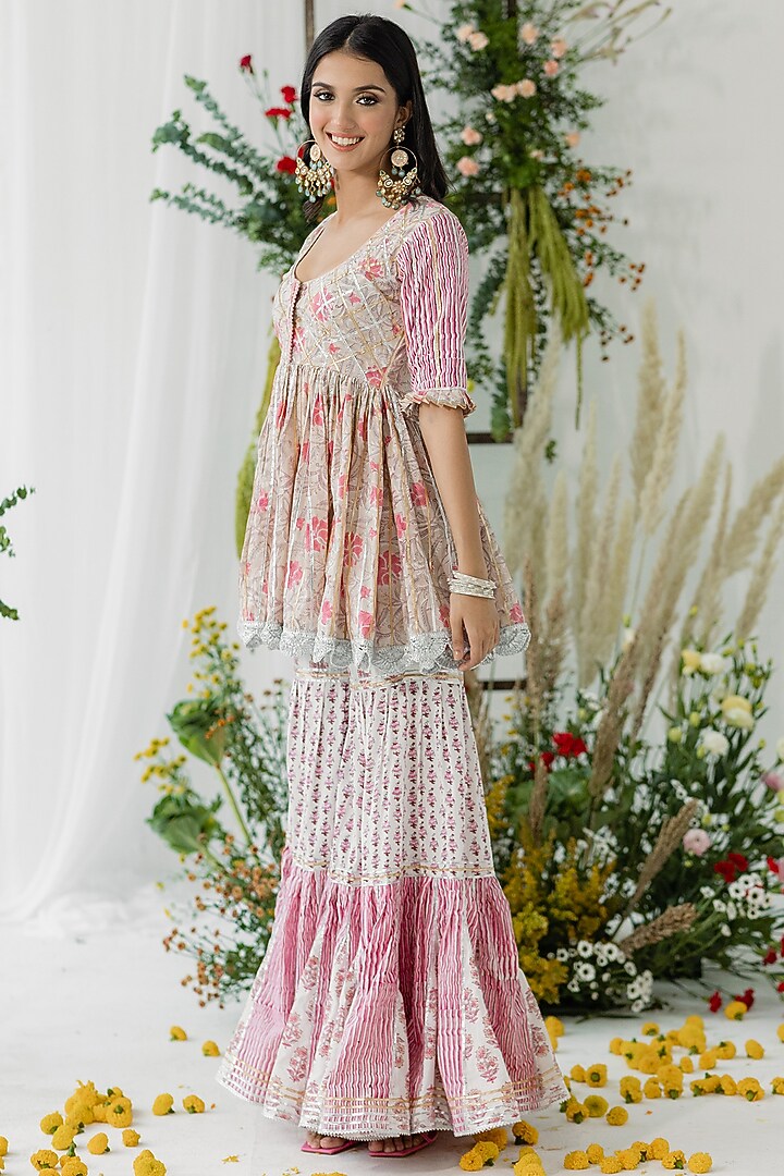 Pink Cambric Cotton Floral Printed Sharara Set by Old Marigold at Pernia's Pop Up Shop