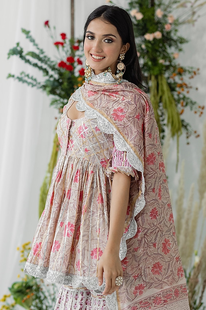 Pink Cambric Cotton Floral Printed Sharara Set by Old Marigold at Pernia's Pop Up Shop