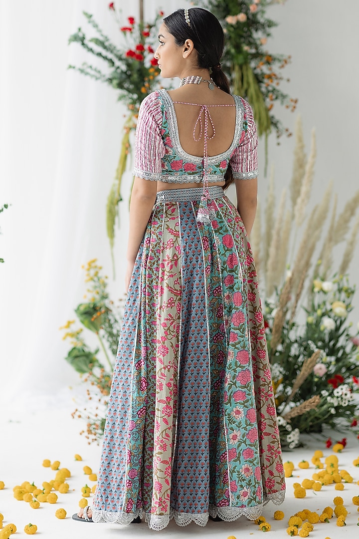Multi-Colored Cambric Cotton Floral Printed Lehenga Set by Old Marigold at Pernia's Pop Up Shop