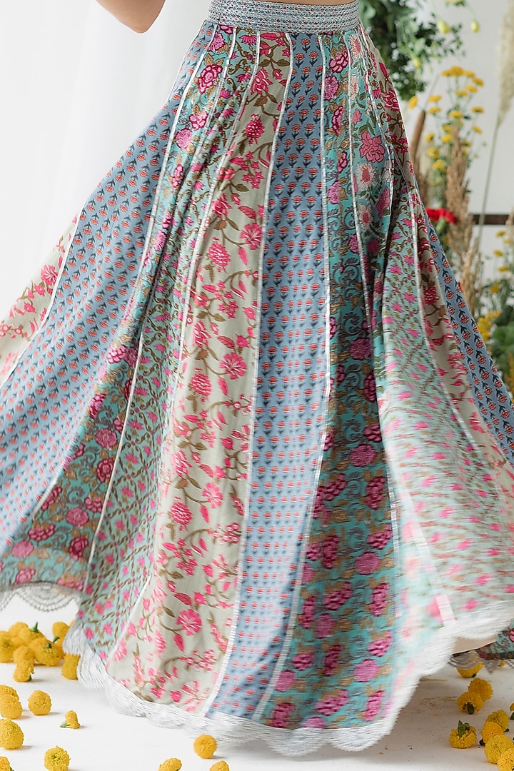 Multi-Colored Cambric Cotton Floral Printed Lehenga Set by Old Marigold at Pernia's Pop Up Shop