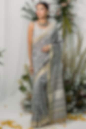 Grey Chanderi Silk Printed Saree Set by Old Marigold