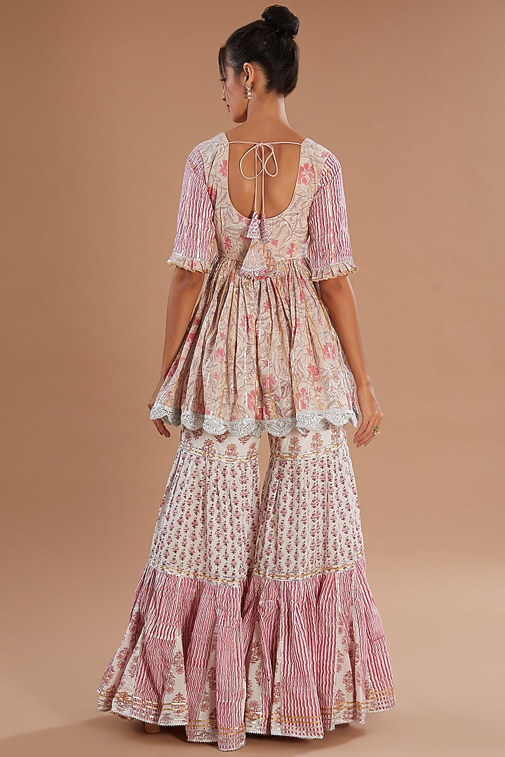 Pink Chanderi Silk Chintz Printed Gharara Set by Old Marigold at Pernia's Pop Up Shop