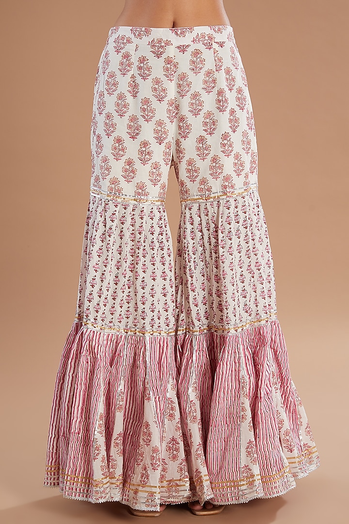 Pink Chanderi Silk Chintz Printed Gharara Set by Old Marigold at Pernia's Pop Up Shop