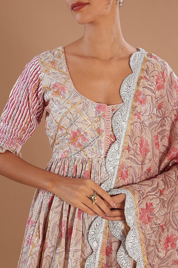 Pink Chanderi Silk Chintz Printed Gharara Set by Old Marigold at Pernia's Pop Up Shop