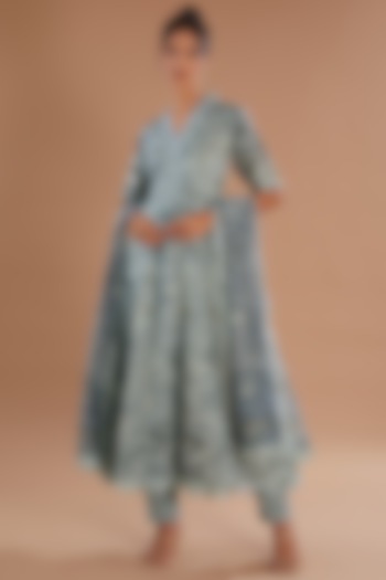 Grey Chanderi Silk Anarkali Set by Old Marigold