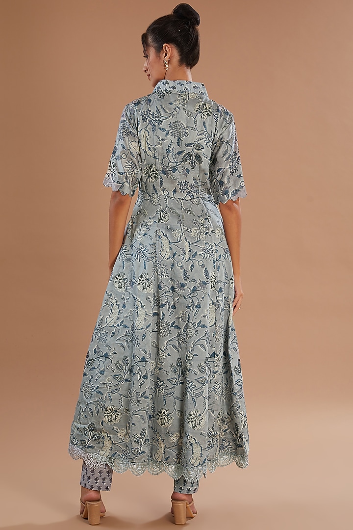 Grey Chanderi Silk Anarkali Set by Old Marigold at Pernia's Pop Up Shop