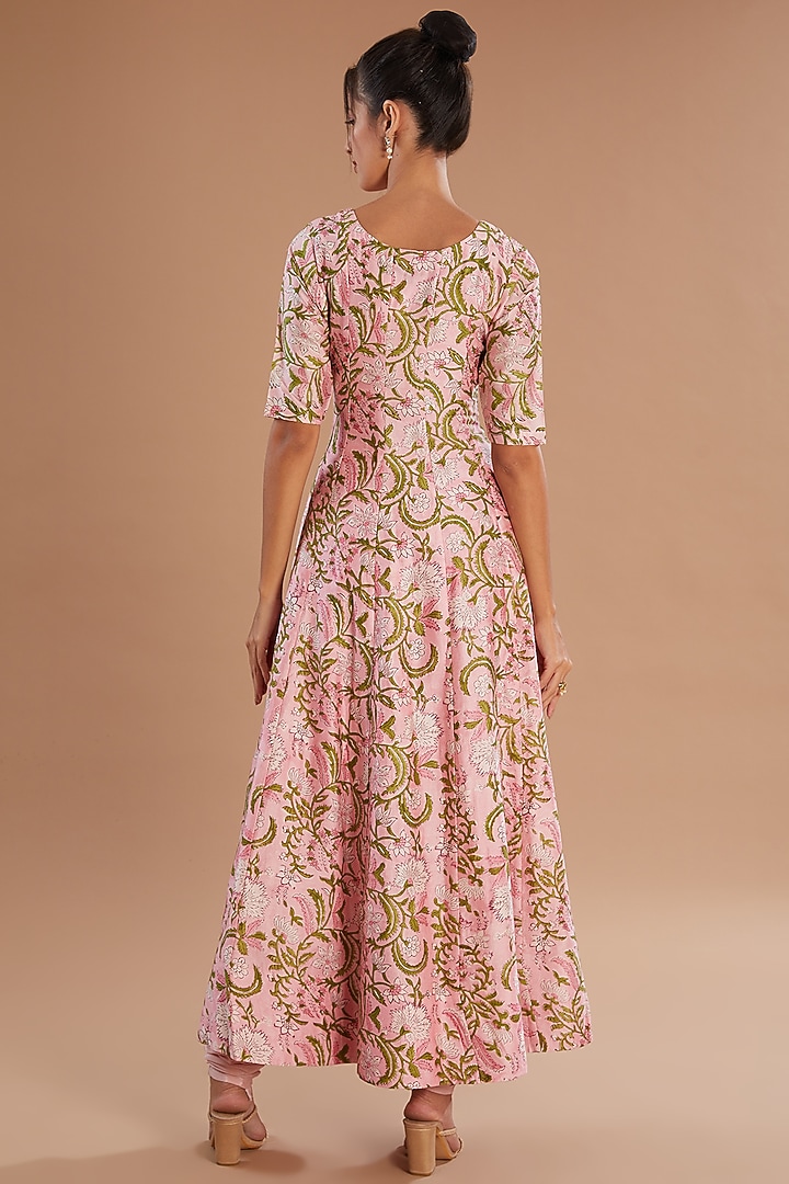 White & Pink Chanderi Silk Anarkali Set by Old Marigold at Pernia's Pop Up Shop