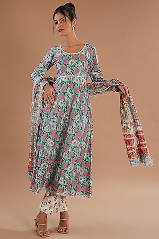 Multi-Colored Cambric Cotton Anarkali Set by Old Marigold