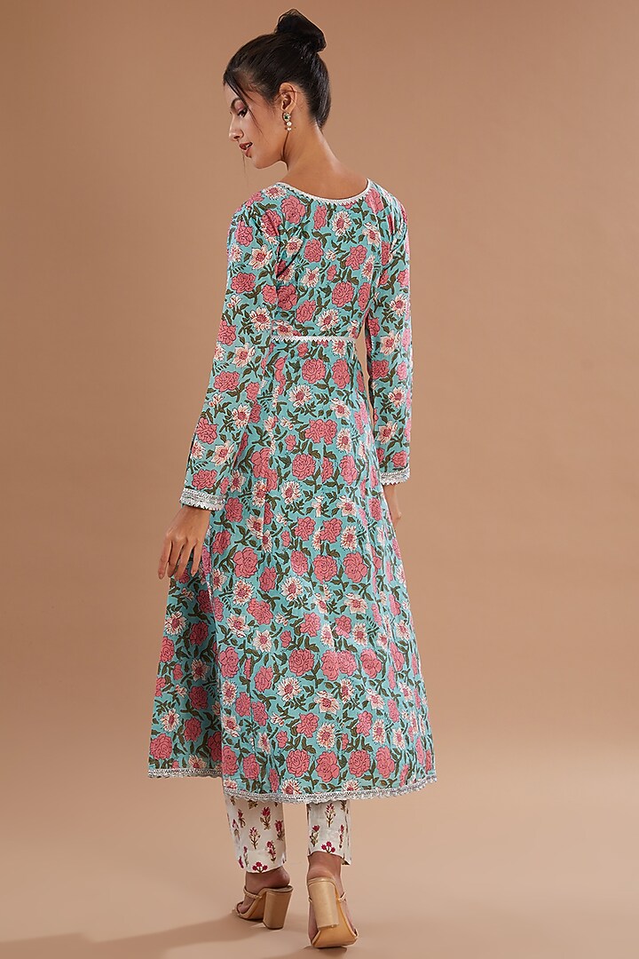 Multi-Colored Cambric Cotton Anarkali Set by Old Marigold at Pernia's Pop Up Shop