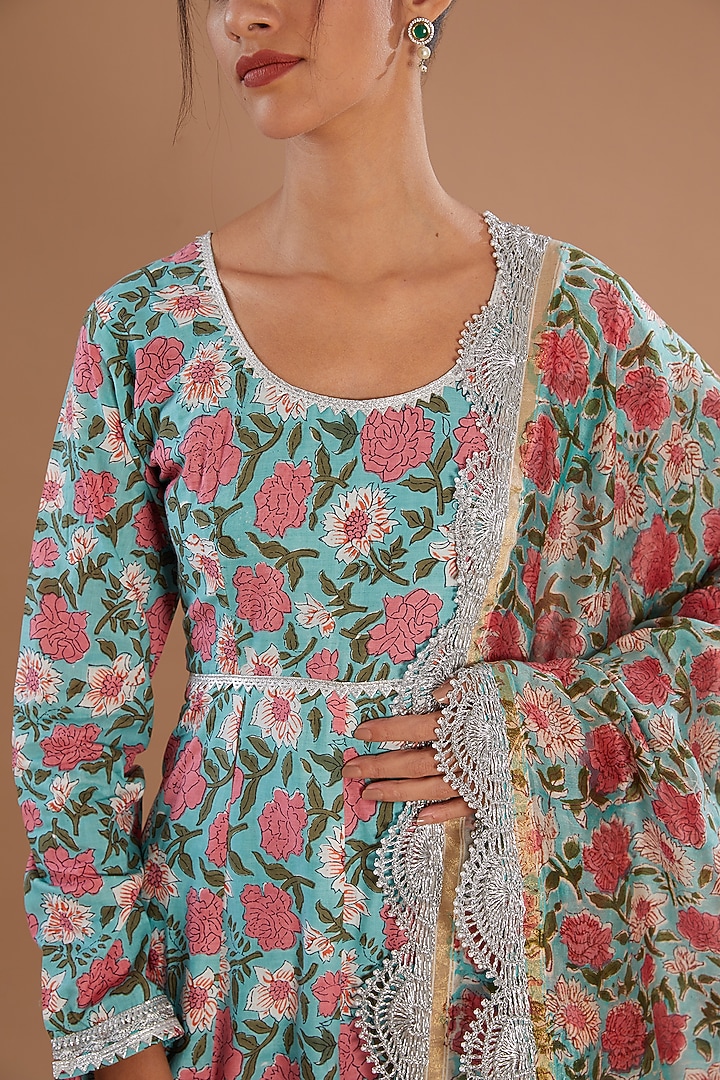 Multi-Colored Cambric Cotton Anarkali Set by Old Marigold at Pernia's Pop Up Shop