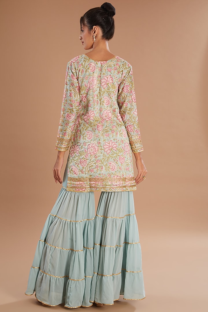 Sea Green Georgette Gharara Set by Old Marigold at Pernia's Pop Up Shop