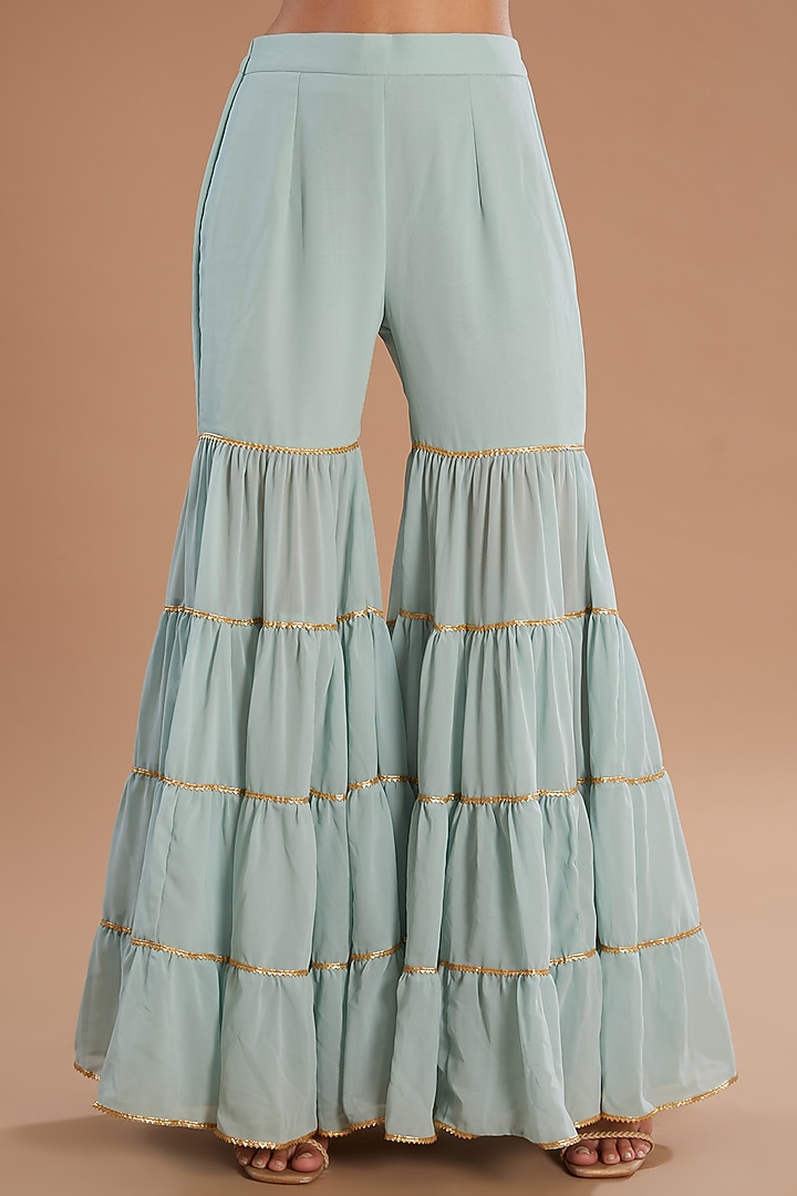 Sea Green Georgette Gharara Set by Old Marigold at Pernia's Pop Up Shop