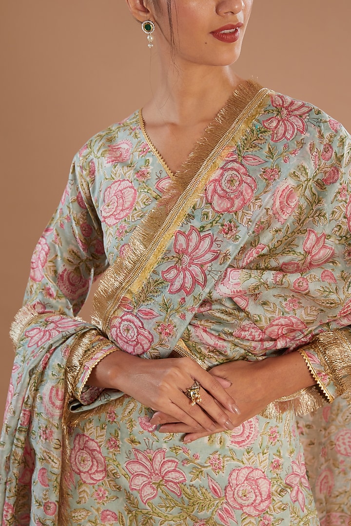 Sea Green Georgette Gharara Set by Old Marigold at Pernia's Pop Up Shop