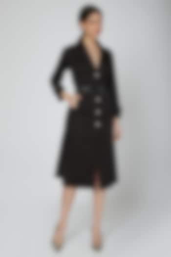 Black Embroidered Trench Dress With Belt by Our Love