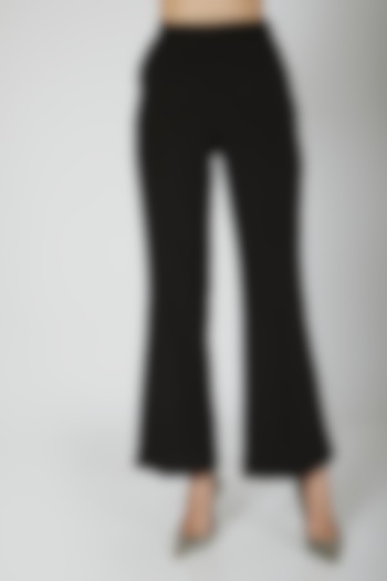 Black Moss Crepe Flared Trousers by Our Love