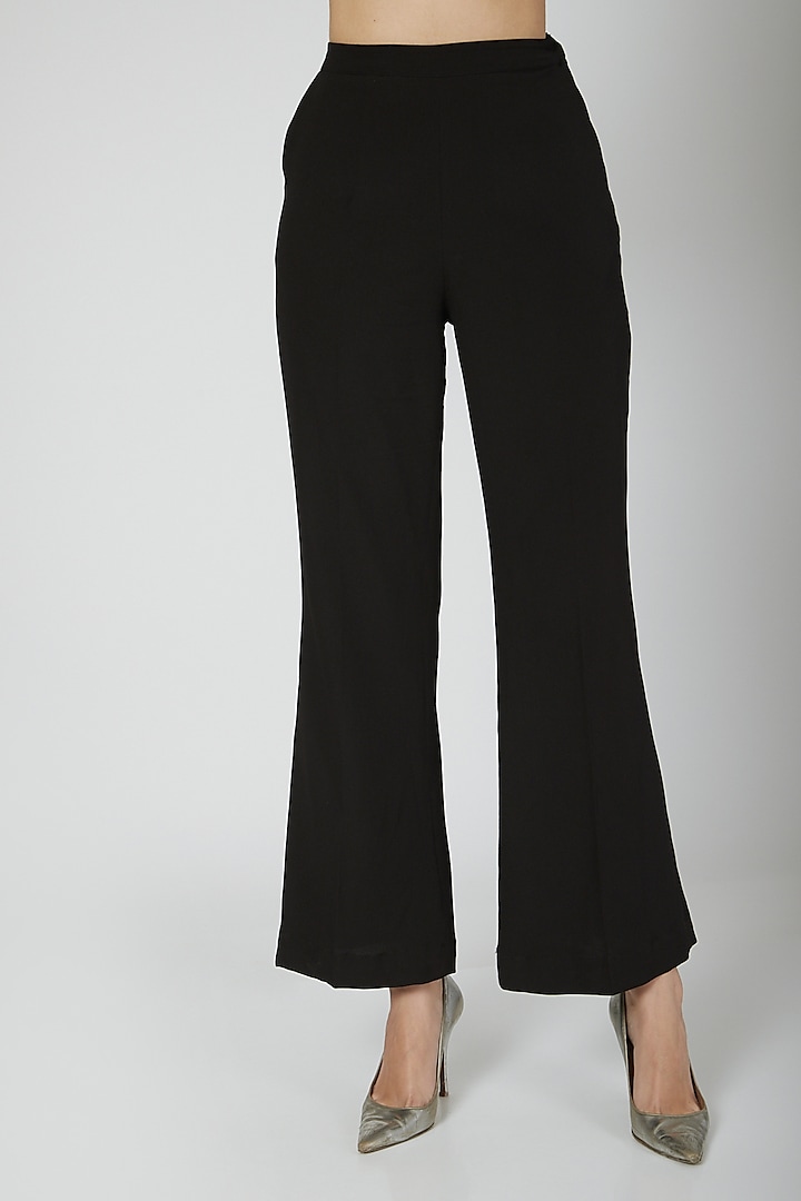 Black Moss Crepe Flared Trousers Design by Our Love at Pernia's Pop Up ...