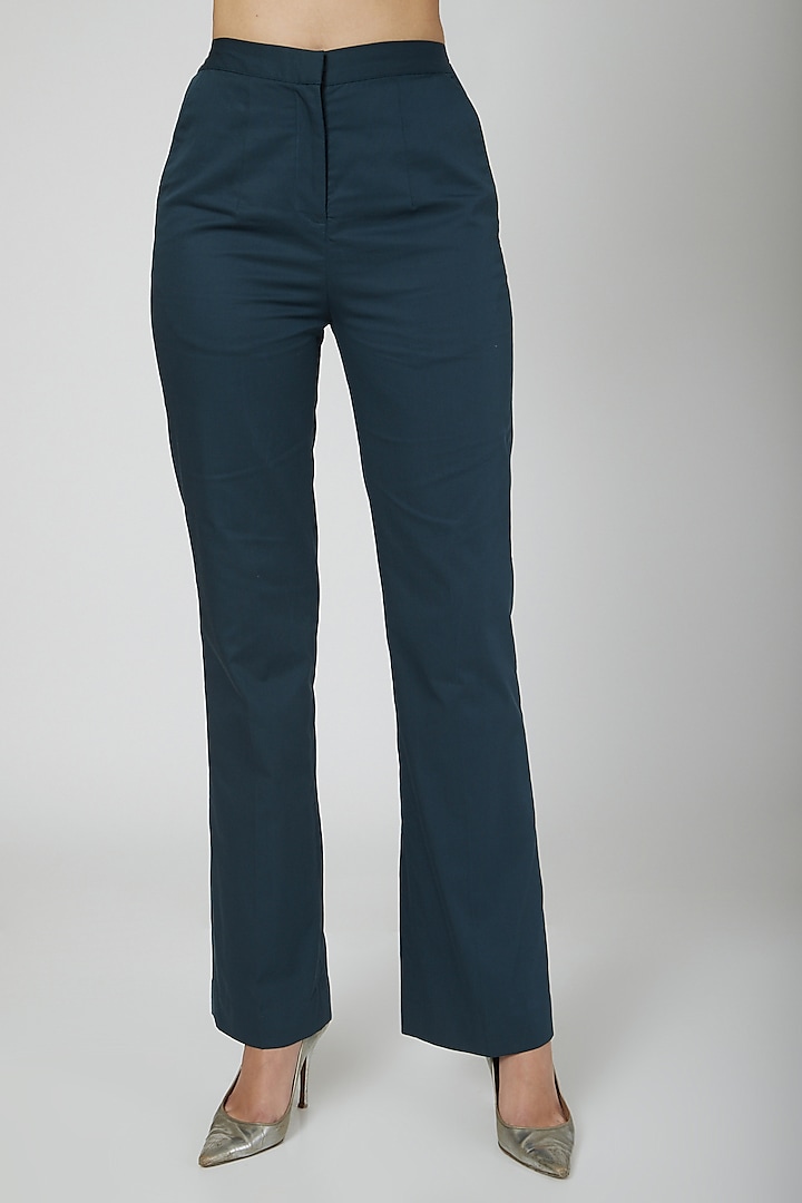 Teal Blue Aira Cotton Twill Trousers by Our Love