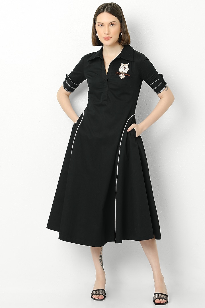 Black Hand Embroidered Shirt Dress by Our Love