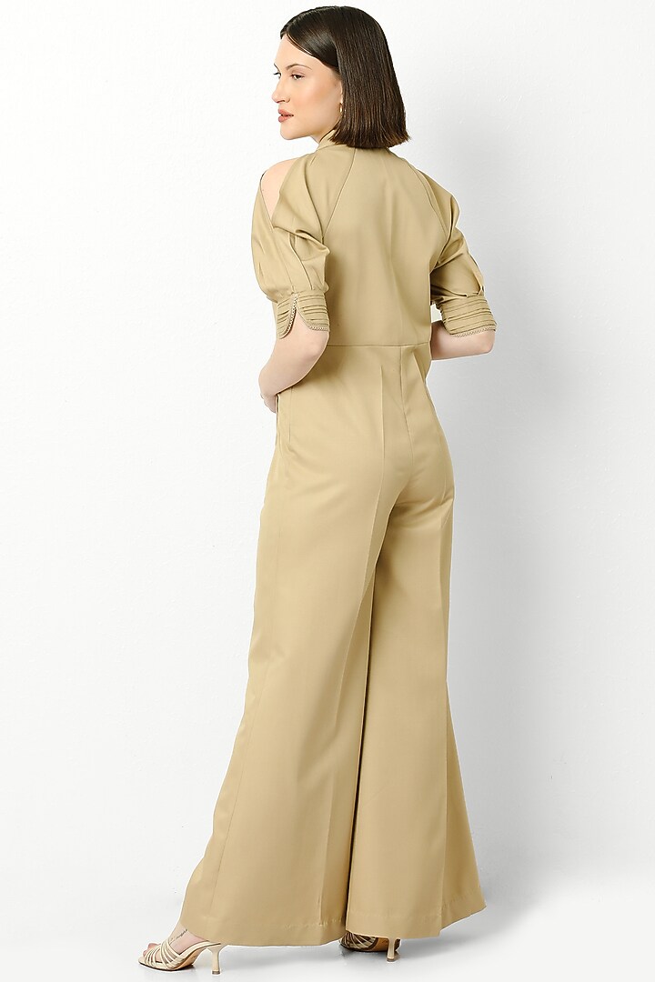 Beige Flared Jumpsuit by Our Love at Pernia's Pop Up Shop