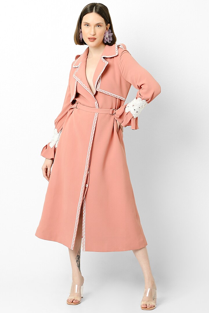 Dusty Rose Bubble Crepe Trench Coat by Our Love