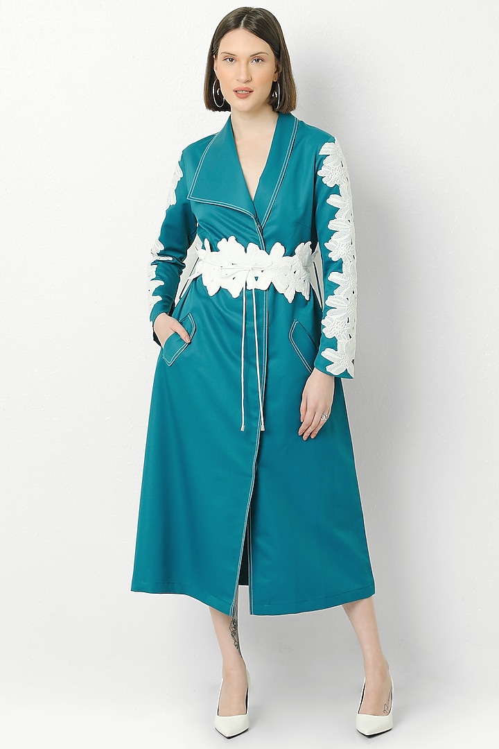 Cyan Viscose Suiting Blazer Dress by Our Love