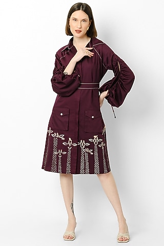 Wine Hand Embroidered Dress by Our Love