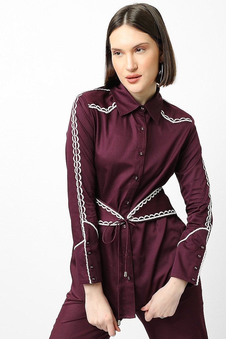 Wine Embroidered Shirt by Our Love