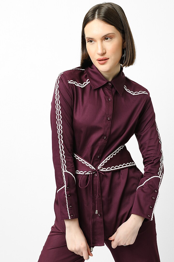 Wine Embroidered Shirt by Our Love at Pernia's Pop Up Shop