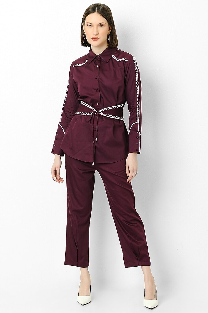 Wine Cotton Satin Pants by Our Love at Pernia's Pop Up Shop