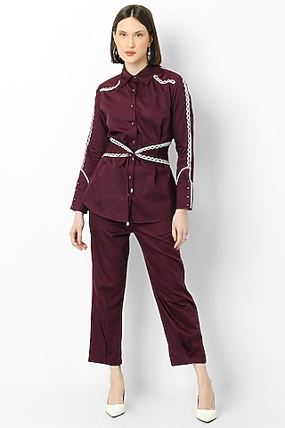 Wine Cotton Satin Pants by Our Love