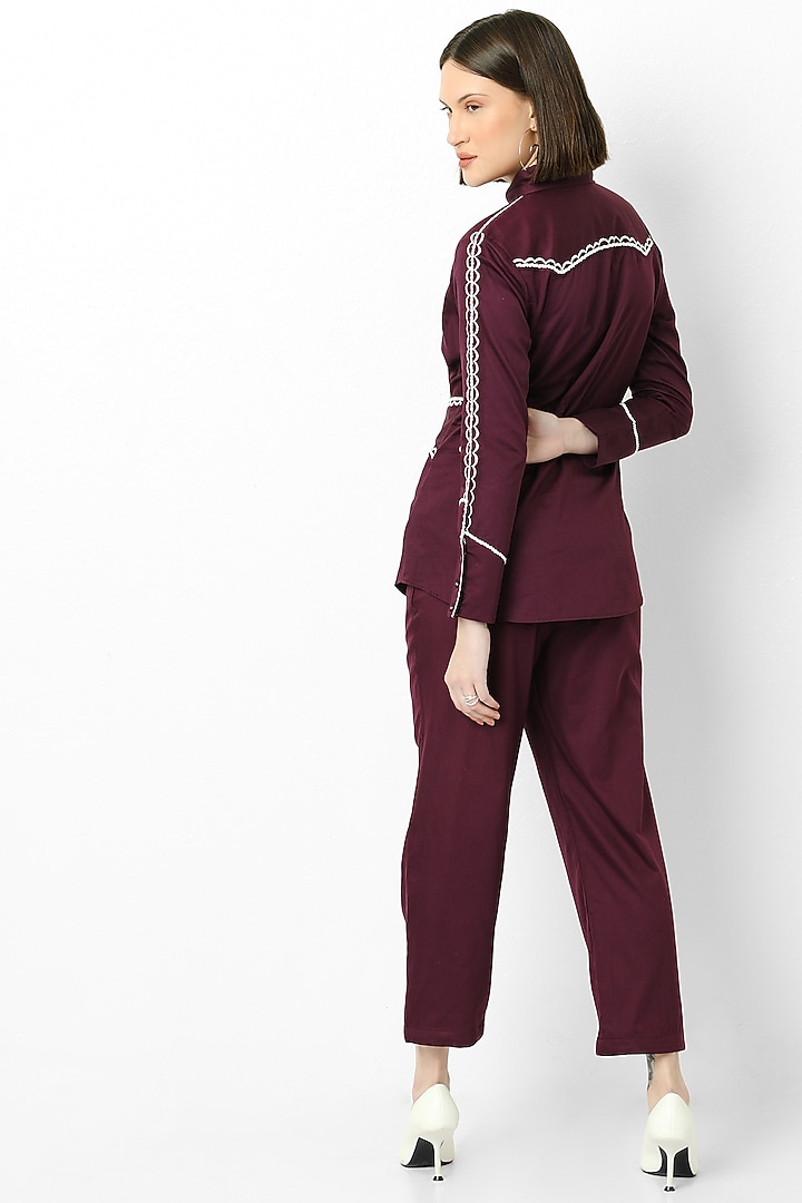 Wine Cotton Satin Pants by Our Love at Pernia's Pop Up Shop