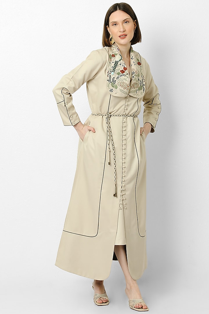 Oat VIscose Suiting Dress With Trench Coat by Our Love