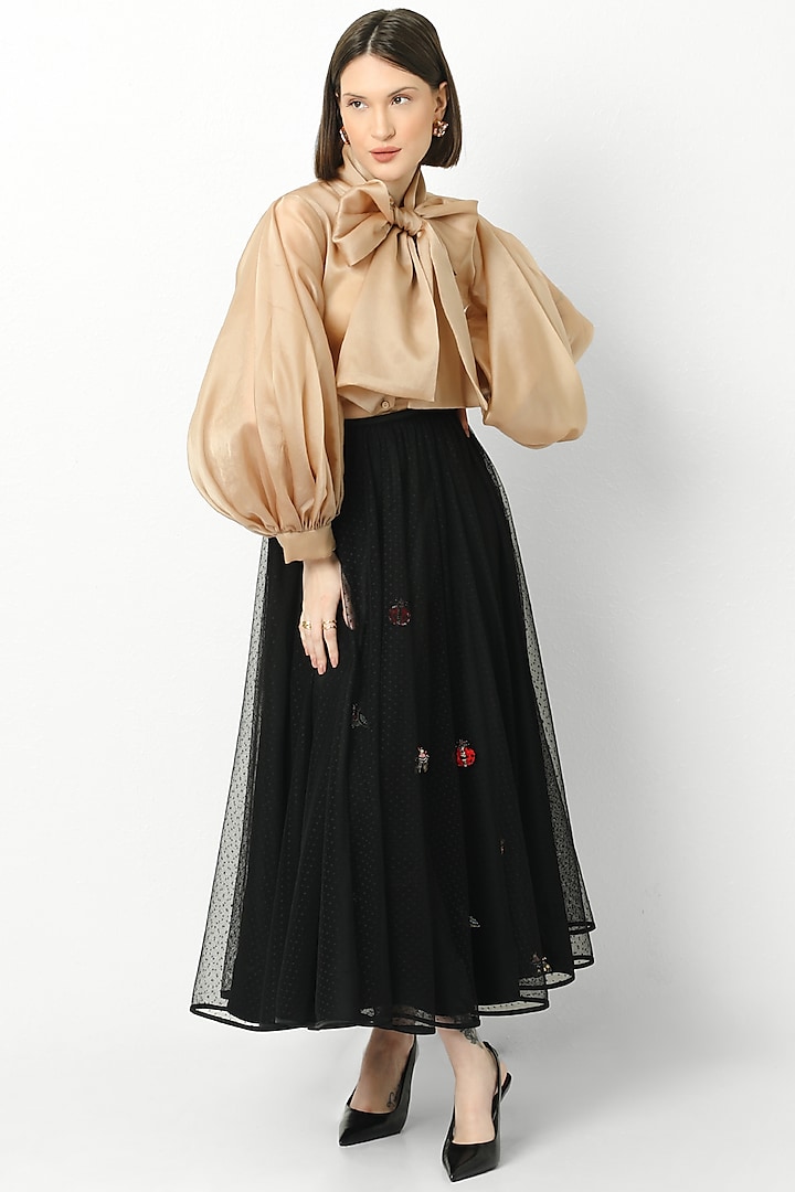 Black Hand Embroidered Skirt Set by Our Love