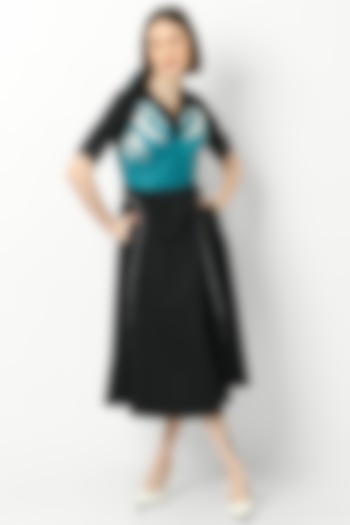 Black Embroidered Dress With Cyan Jacket by Our Love