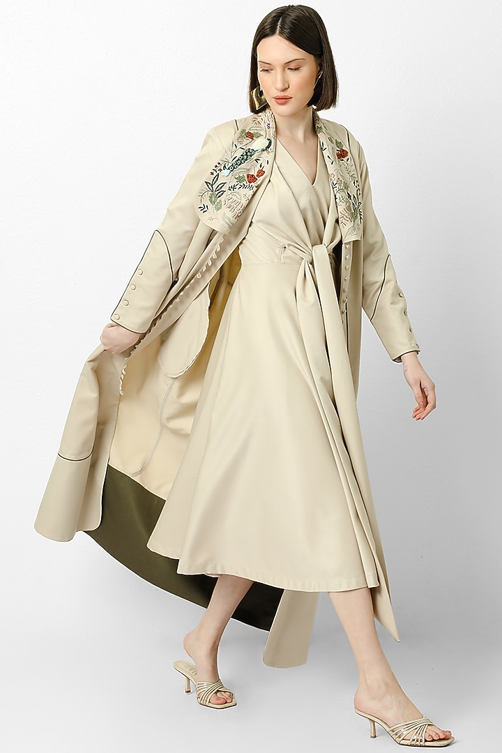 Oat Hand Embroidered Trench Coat by Our Love at Pernia's Pop Up Shop