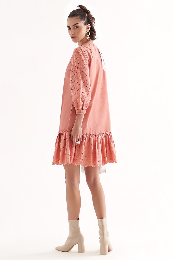 Pink Schiffli & Cotton Poplin Hand Embroidered Mini Summer Dress by Our Love at Pernia's Pop Up Shop