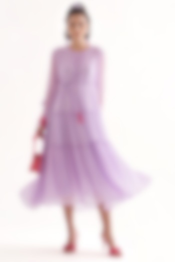Lilac Crinkle Chiffon Embroidered Midi Summer Dress by Our Love at Pernia's Pop Up Shop