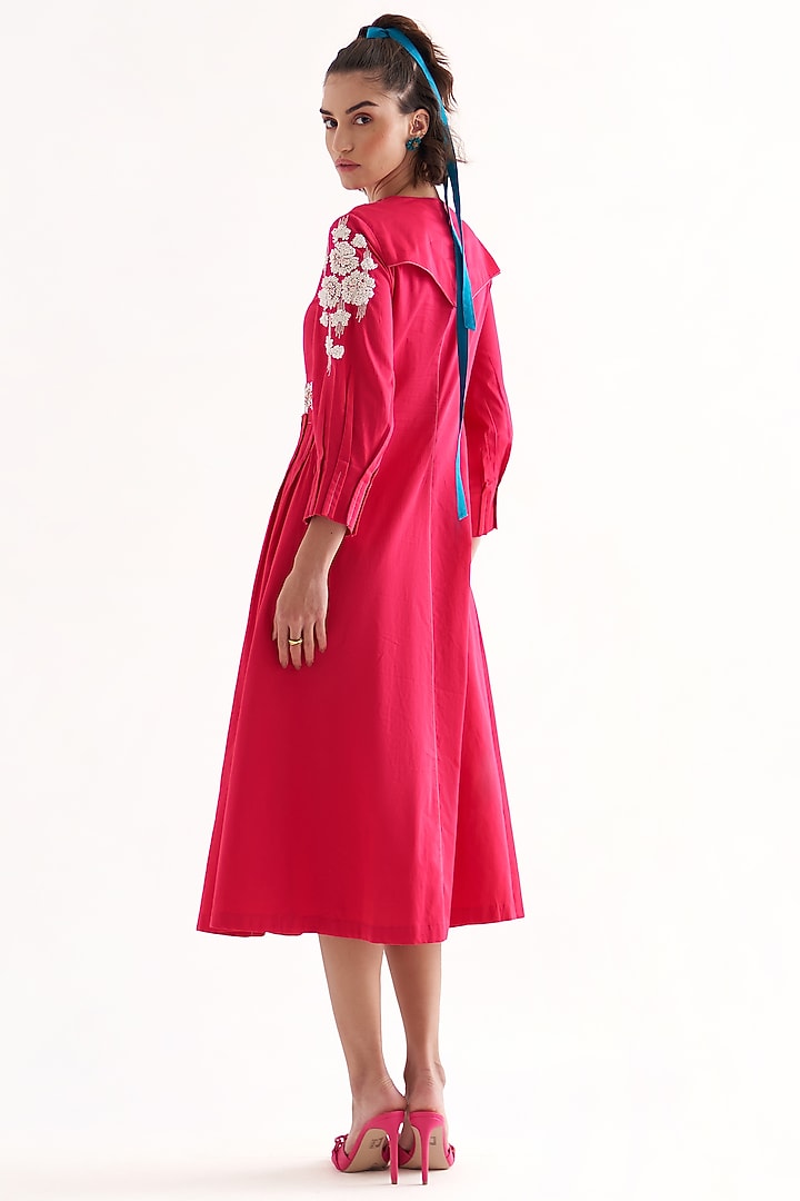 Fuchsia Cotton Poplin Embroidered Midi Summer Dress by Our Love at Pernia's Pop Up Shop
