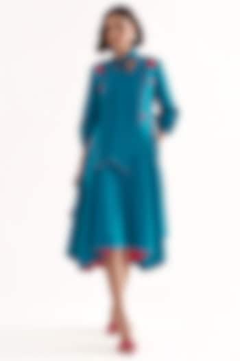Turquoise Cotton Poplin Embroidered Asymmetric Midi Dress by Our Love at  Pernia's Pop Up Shop 2026