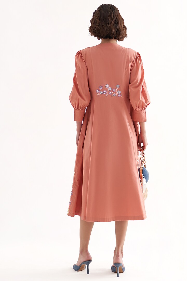 Pink Cotton Poplin Embroidered A-Line Midi Vacation Dress by Our Love at Pernia's Pop Up Shop