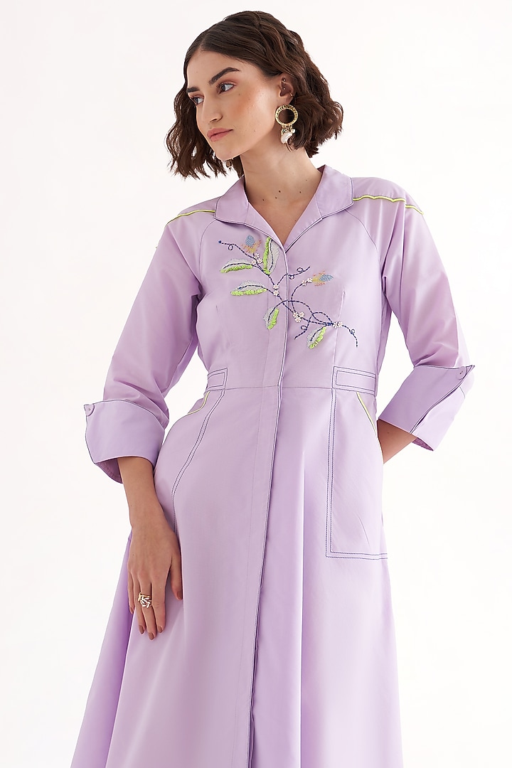 Lilac Cotton Poplin Embroidered Midi Summer Dress by Our Love at Pernia's Pop Up Shop