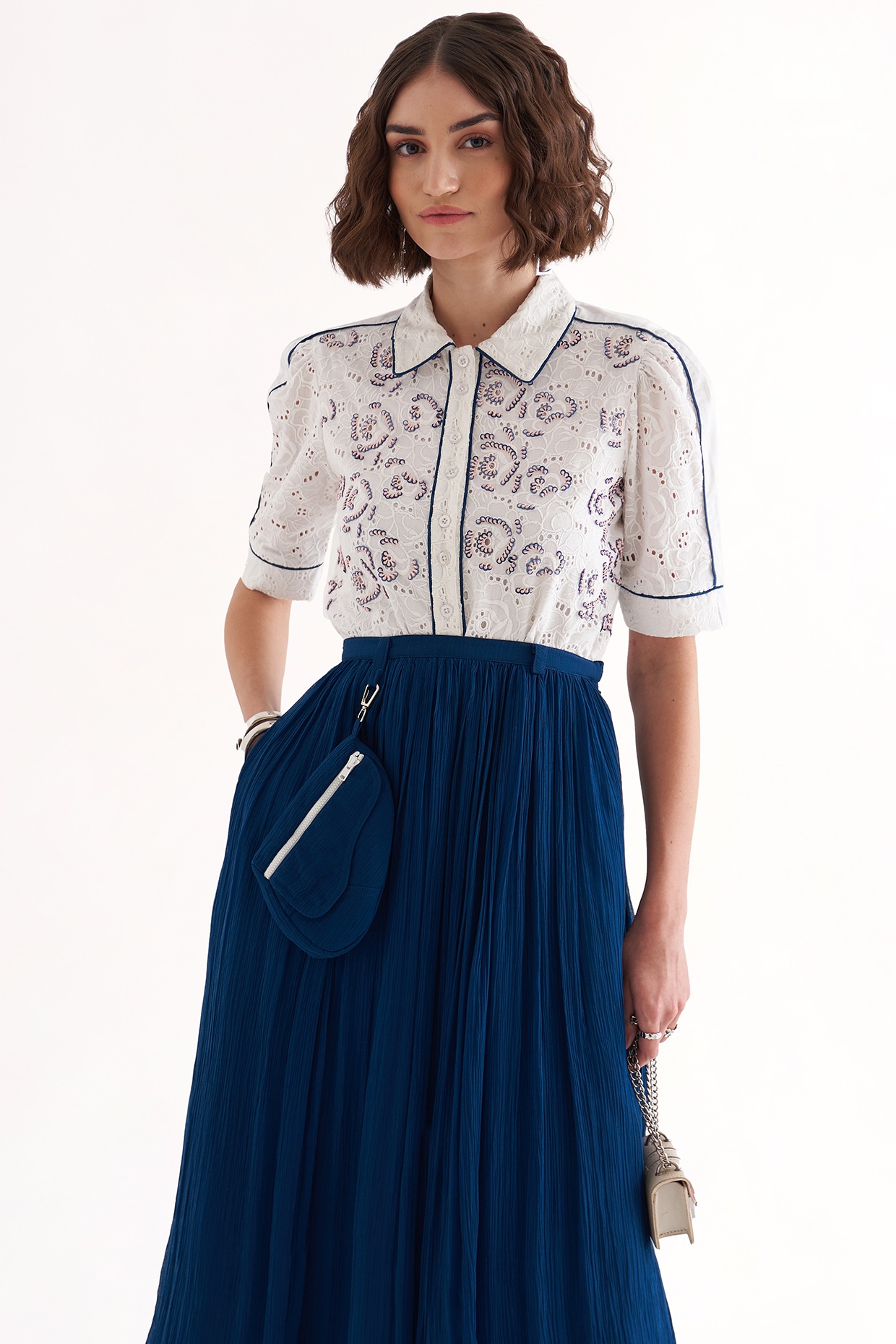 A-line midi sweater outlet skirt with contrast piping