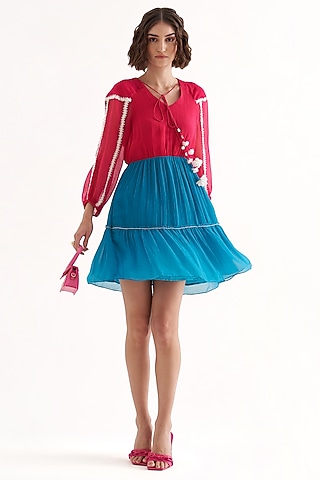 Fuchsia & Turquoise Crinkle Chiffon Mini Dress by Our Love