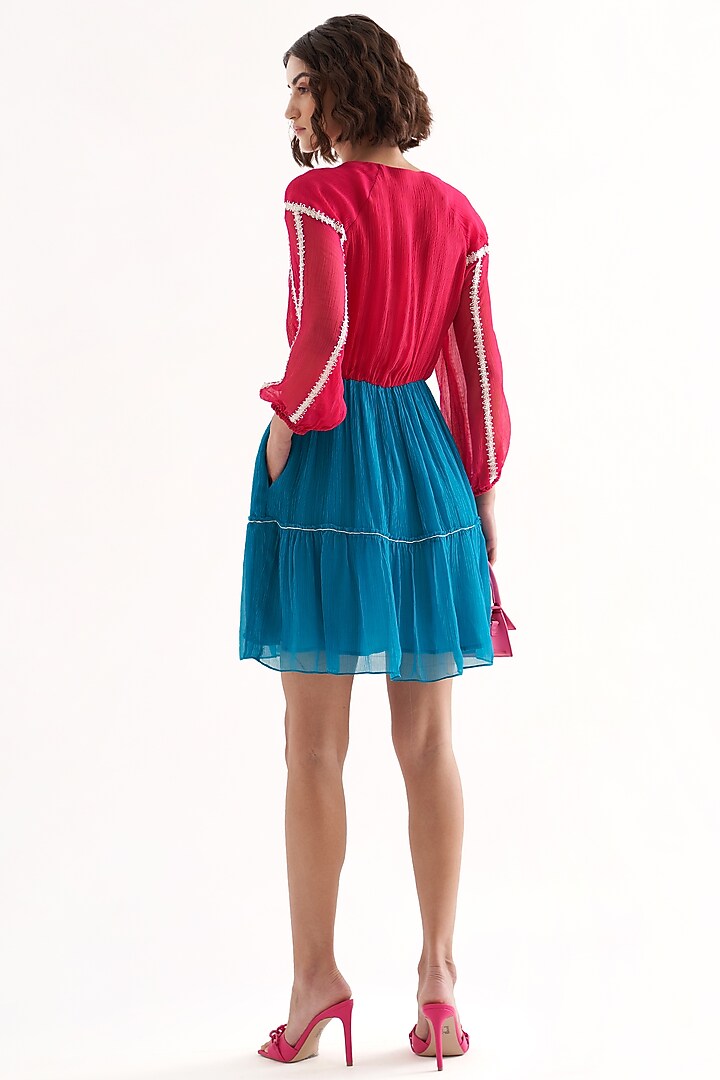 Fuchsia & Turquoise Crinkle Chiffon Mini Summer Dress by Our Love at Pernia's Pop Up Shop