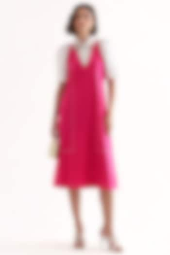 Fuchsia Cotton Poplin Midi Dress by Our Love at Pernia's Pop Up Shop