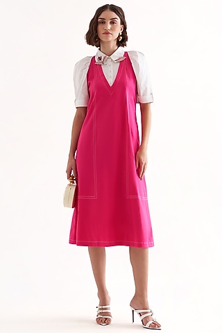 Fuchsia Cotton Poplin Midi Dress by Our Love