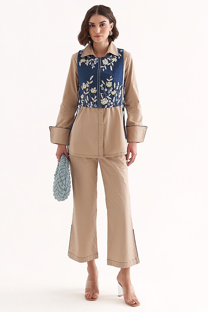 Khaki Cotton Satin Co-Ord Set by Our Love at Pernia's Pop Up Shop