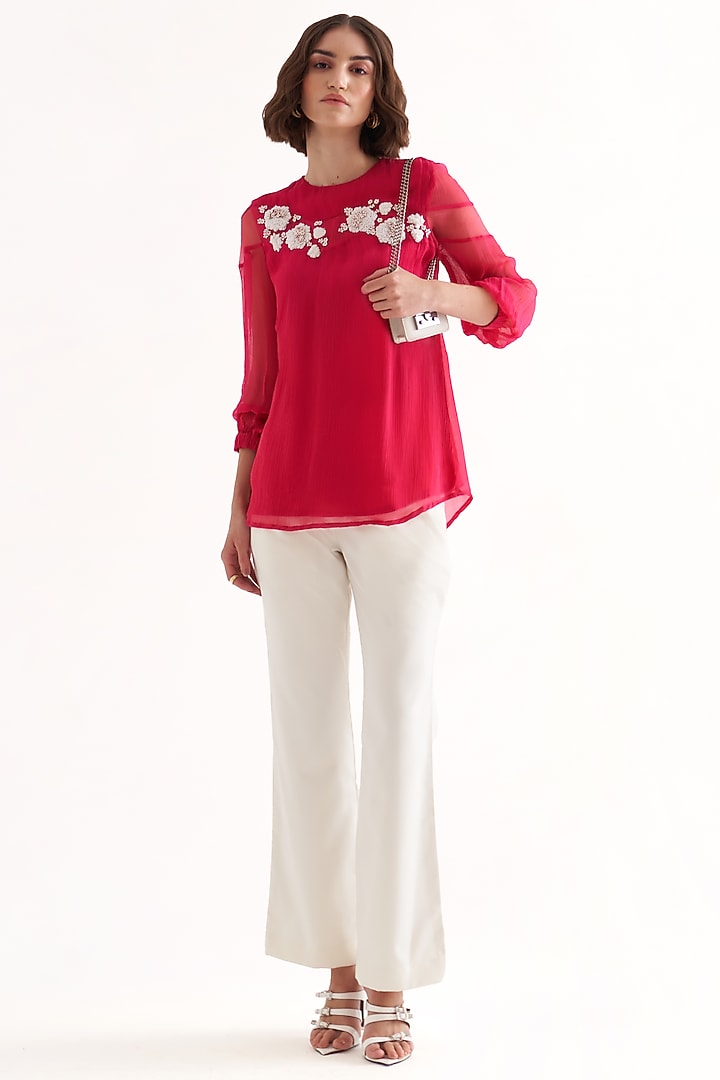 Pink Crinkle Chiffon Embroidered Co-Ord Set by Our Love at Pernia's Pop Up Shop