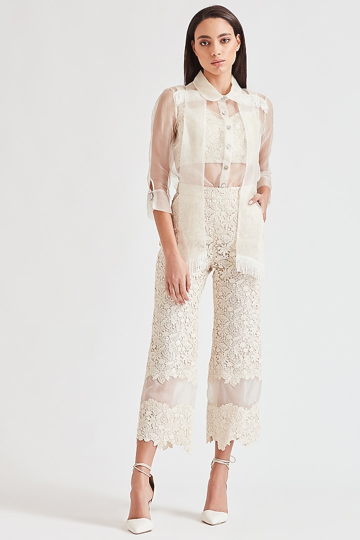 Ivory Shirt With Fringes by Our Love at Pernia's Pop Up Shop