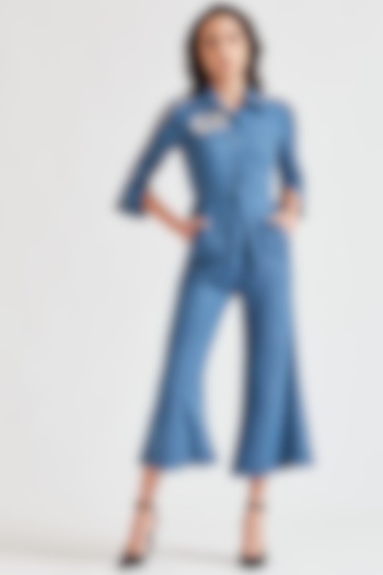 Cobalt Blue Embroidered Denim Jumpsuit by Our Love